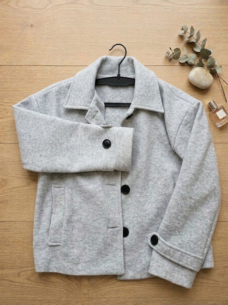 Veste famme en gris avec des boutons noir