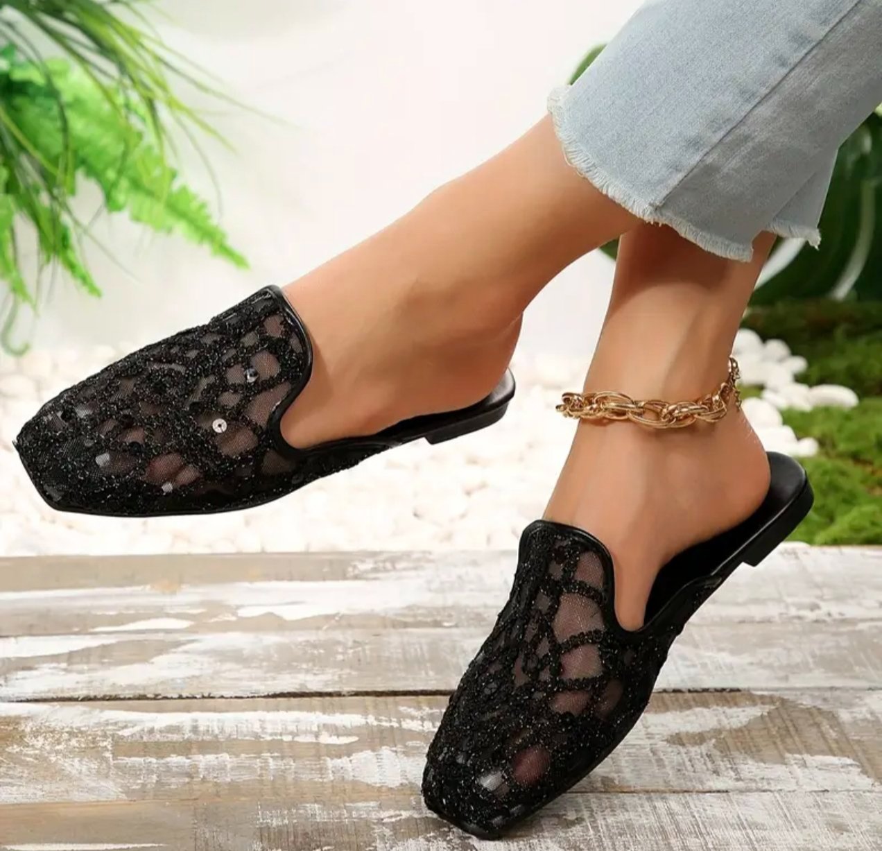 Mule en tulle brodé 
