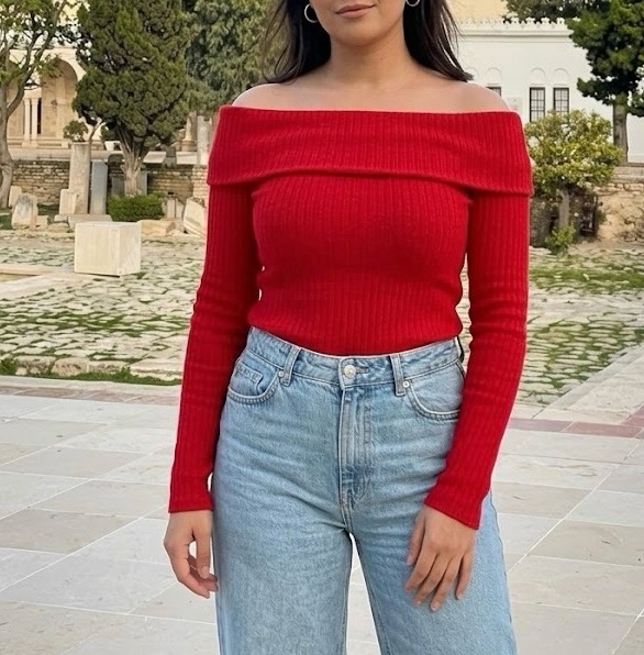 Pull Col Bardot STRADIVARIUS – Rouge