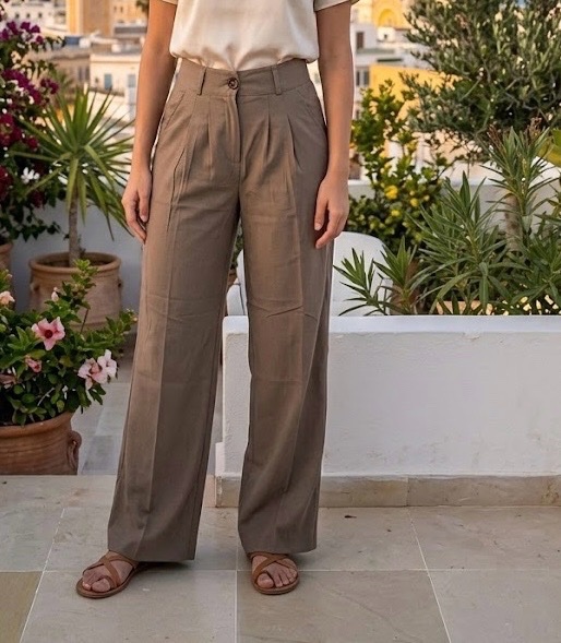 Pantalon Fluide à Pinces – Taupe