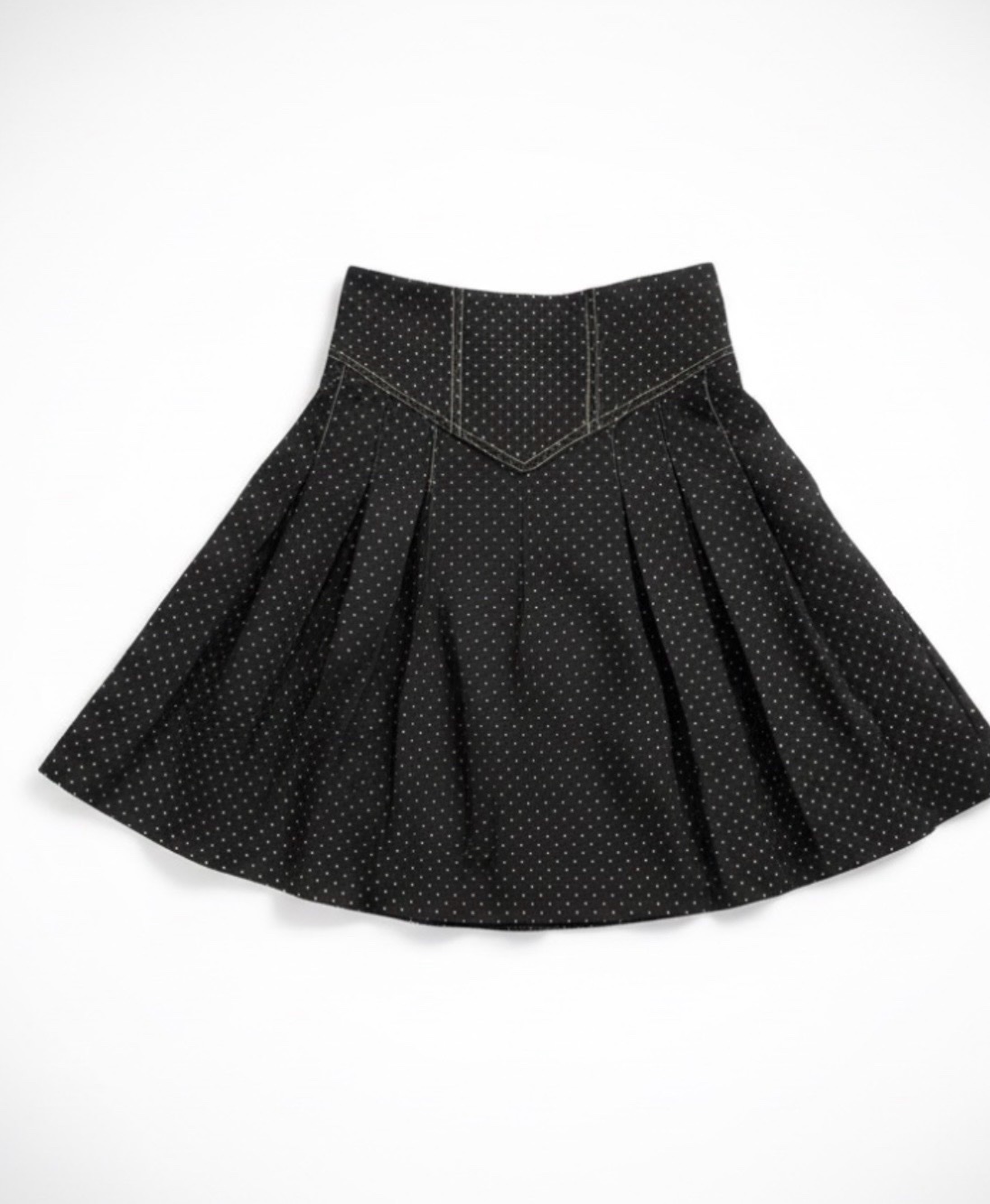 Jupe noire en jean taille haute à pois – création faite main