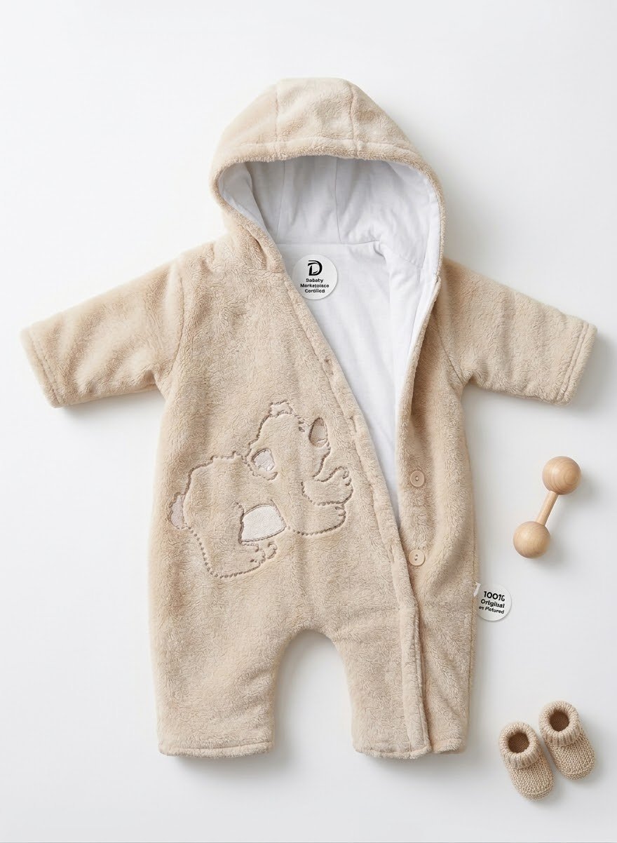 Combi-pilote / Combinaison nounours beige 2-4 mois