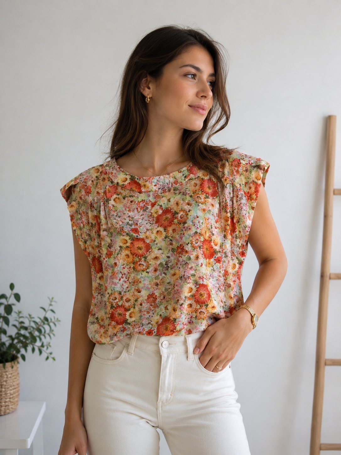 Top Zara Basic imprimé floral femme M