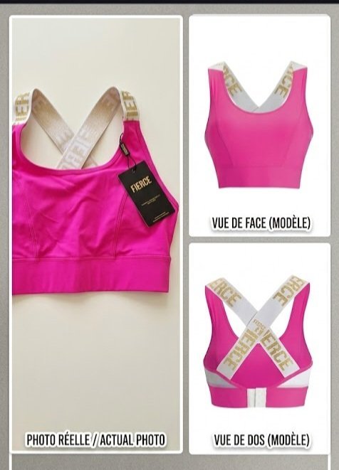 Brassière de Sport FIERCE Neuve avec Étiquette M/L- Rose Vif, Dos Croisé