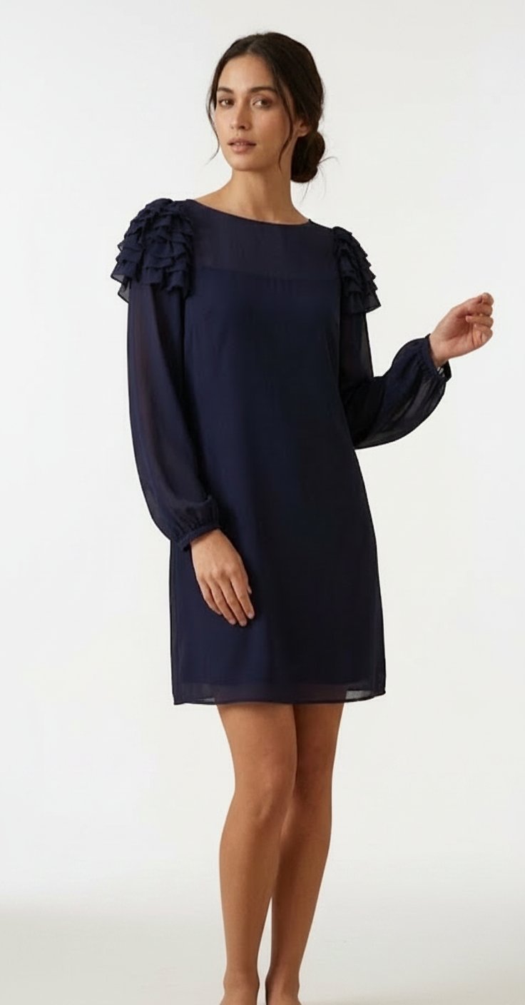 WAREHOUSE Womens Long Sleeve Shift Dress Taille 38 Medium Navy Blue