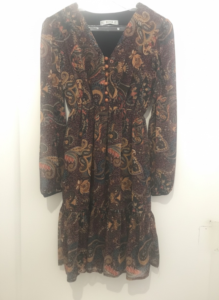 Robe marron avec motifs multicolores mezyena  barcha 