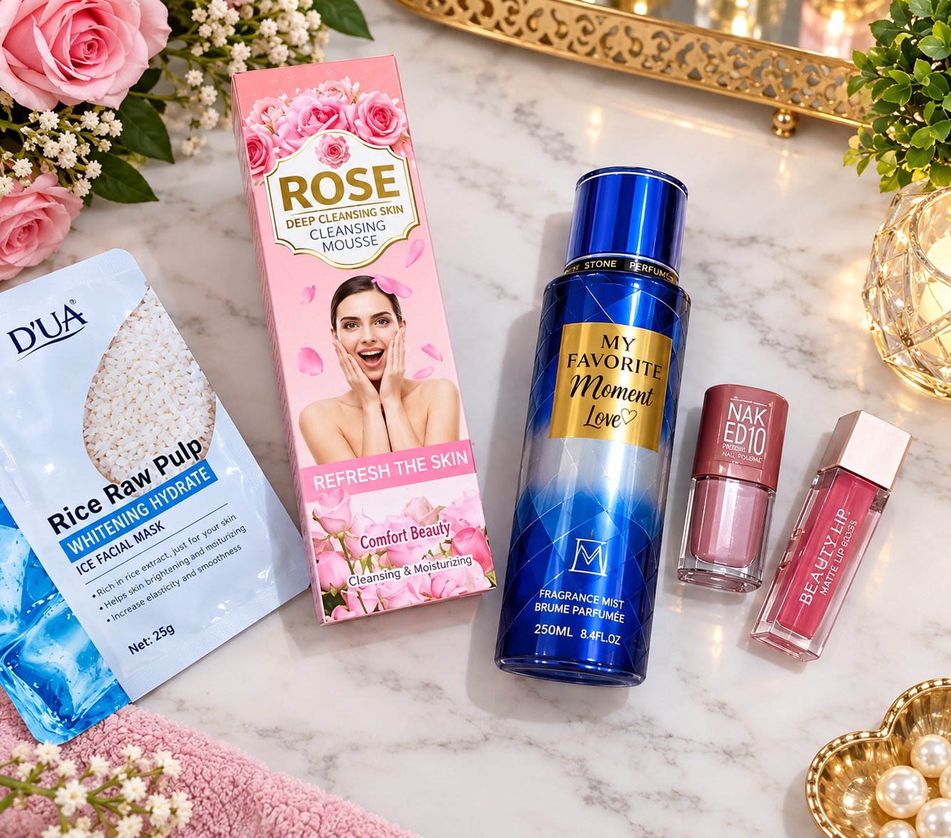 Pack royal rentrée :Mouse nettoyant,Brume,Glauce matte, glacuce blush 2*1, Masque visage.