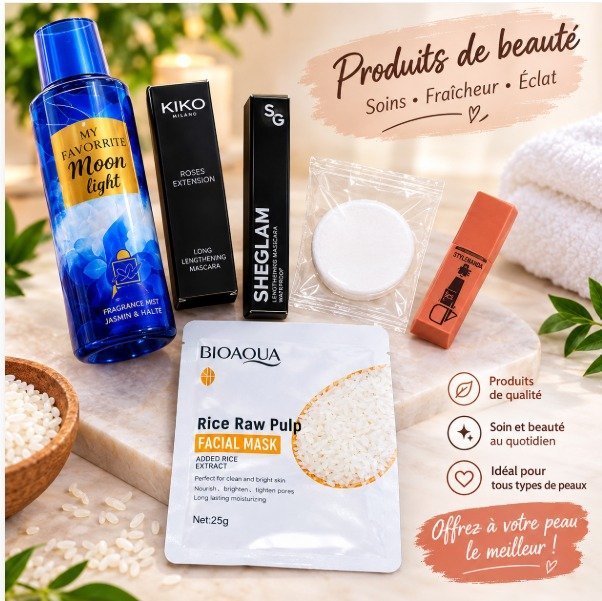 Pack royal rentrée : Brume, mascara, pinceaux, rouge à lèvres,savon, masque de visage