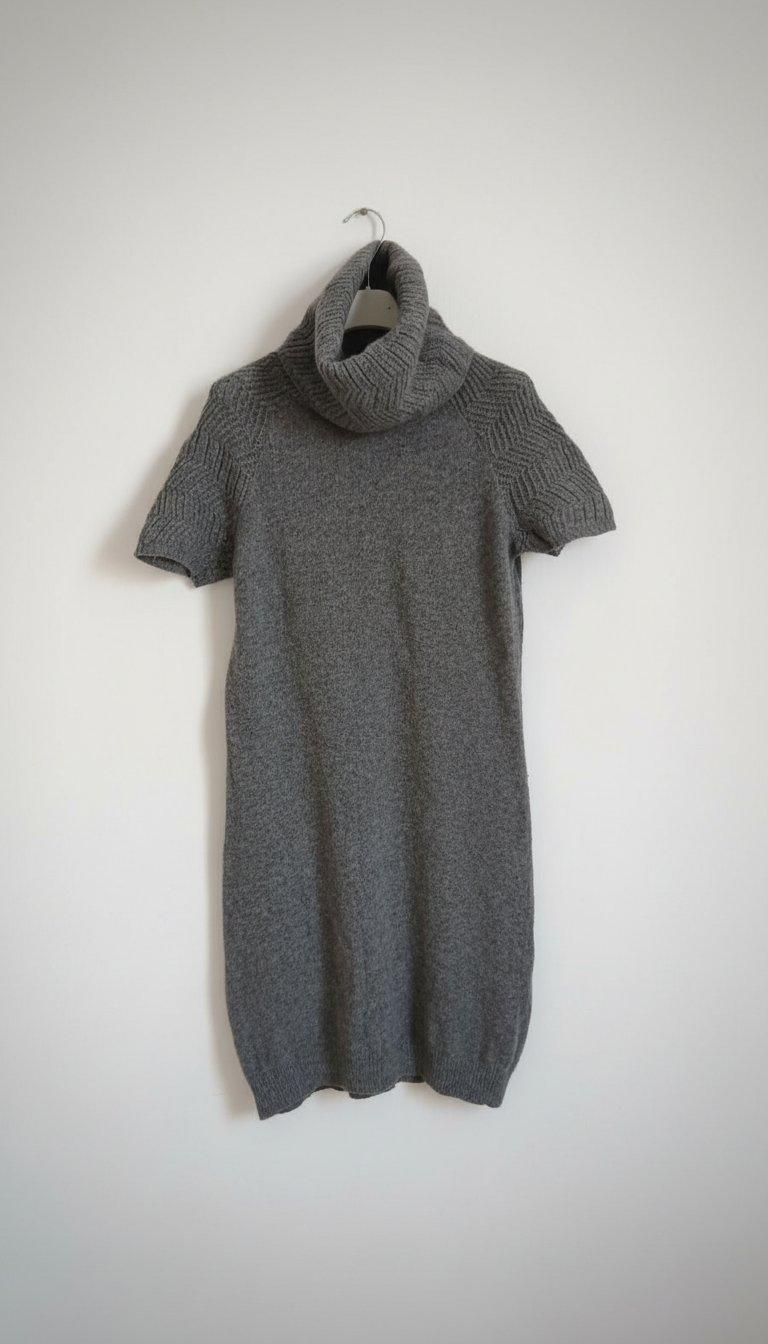 Robe pull grise United Colors of Benetton - Coupe droite et col montant - Chic