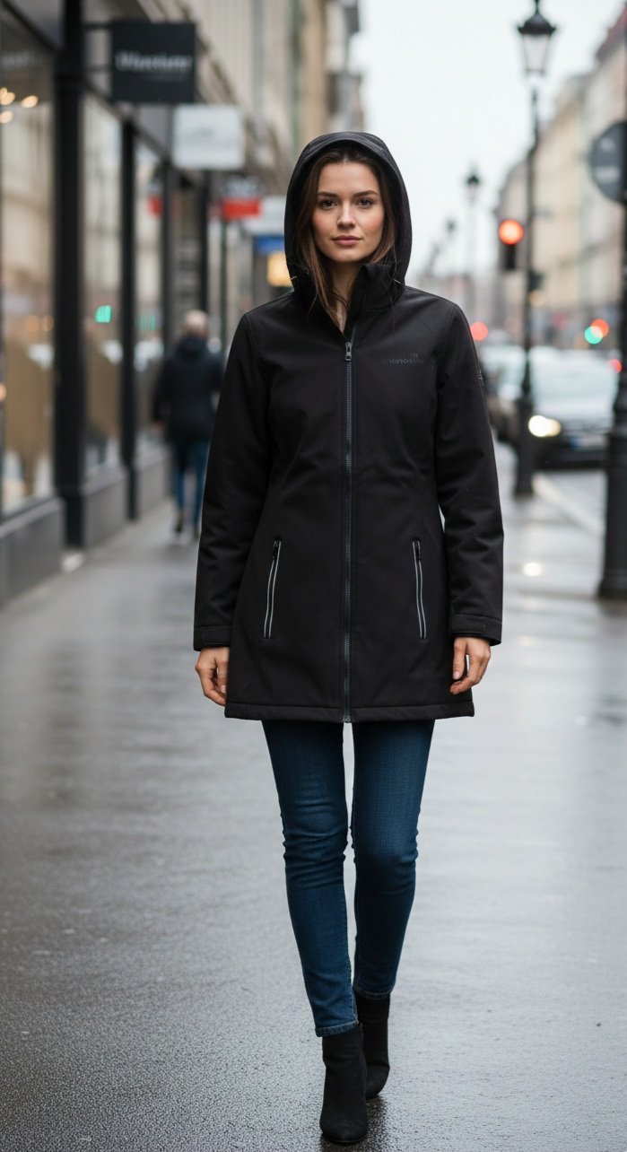 Manteau long street noir à capuche – Imperméable ❄️