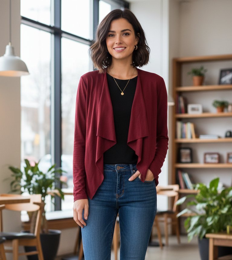 Gilet bordeaux fluide – Pans asymétriques ❤️💫