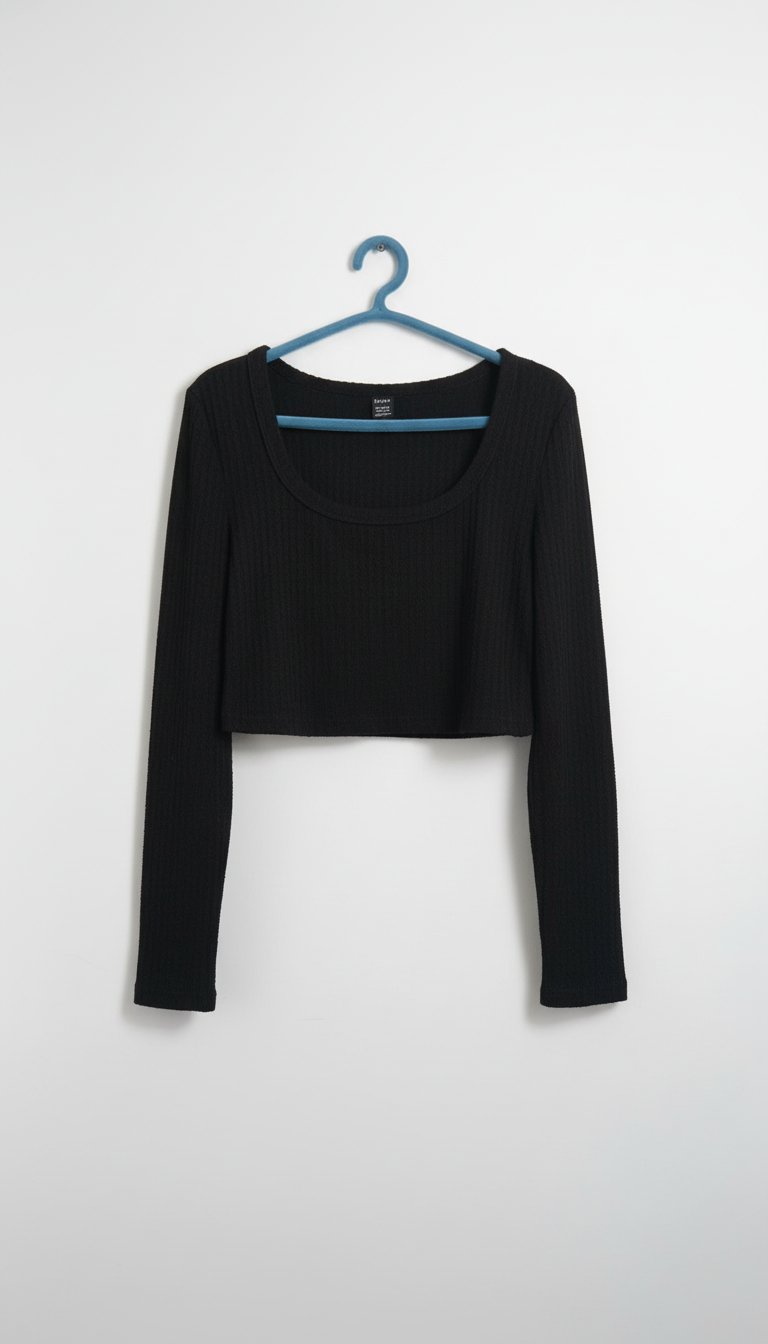 Crop top noir SHEIN - Col rond évasé