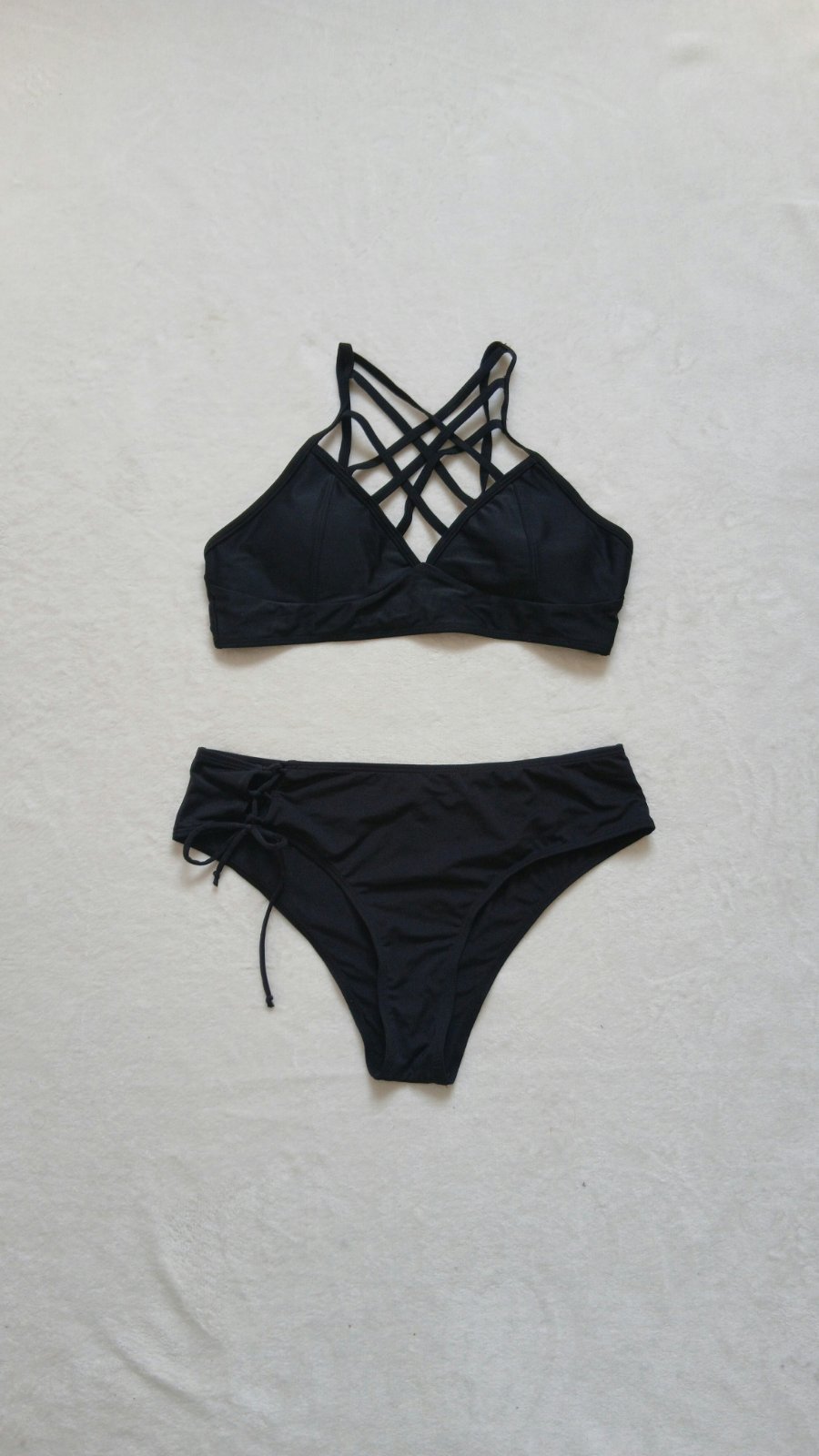 Bikini Noir SHEIN Sophistiqué - Top Multi-Brides et Bas à Lacets
