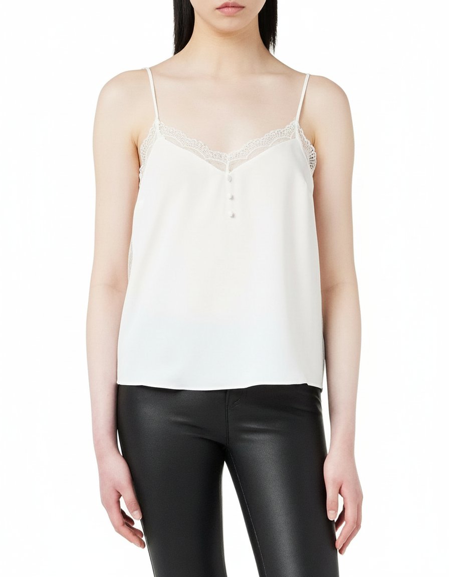 Caraco blanc Shein Curve avec détails en dentelle – Taille 1XL