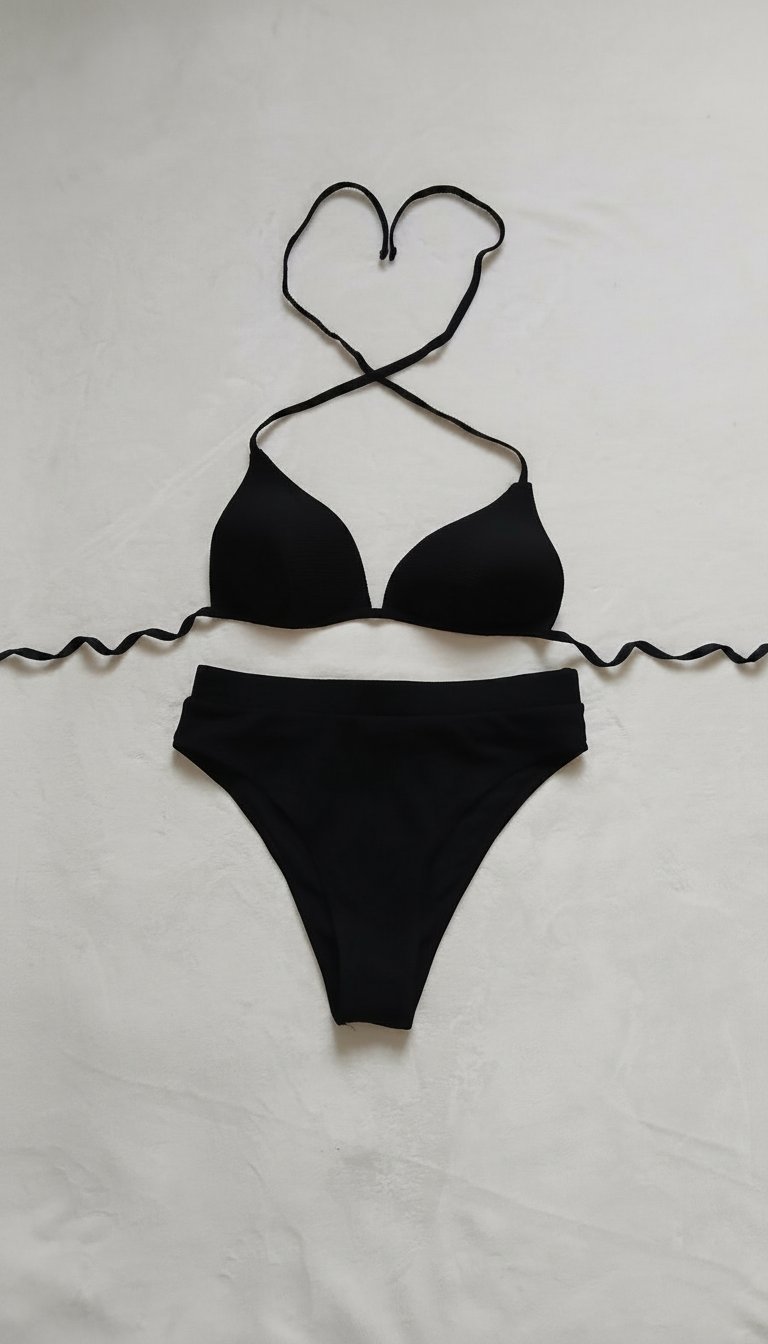 Maillot de Bain Noir Texturé - Taille Haute - Taille 42/40