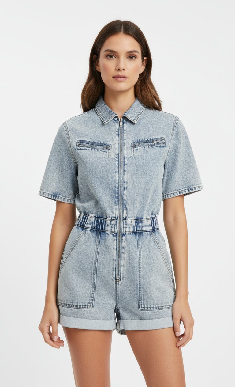 Combishort en jean zippé – Style rétro chic 💙💙💙