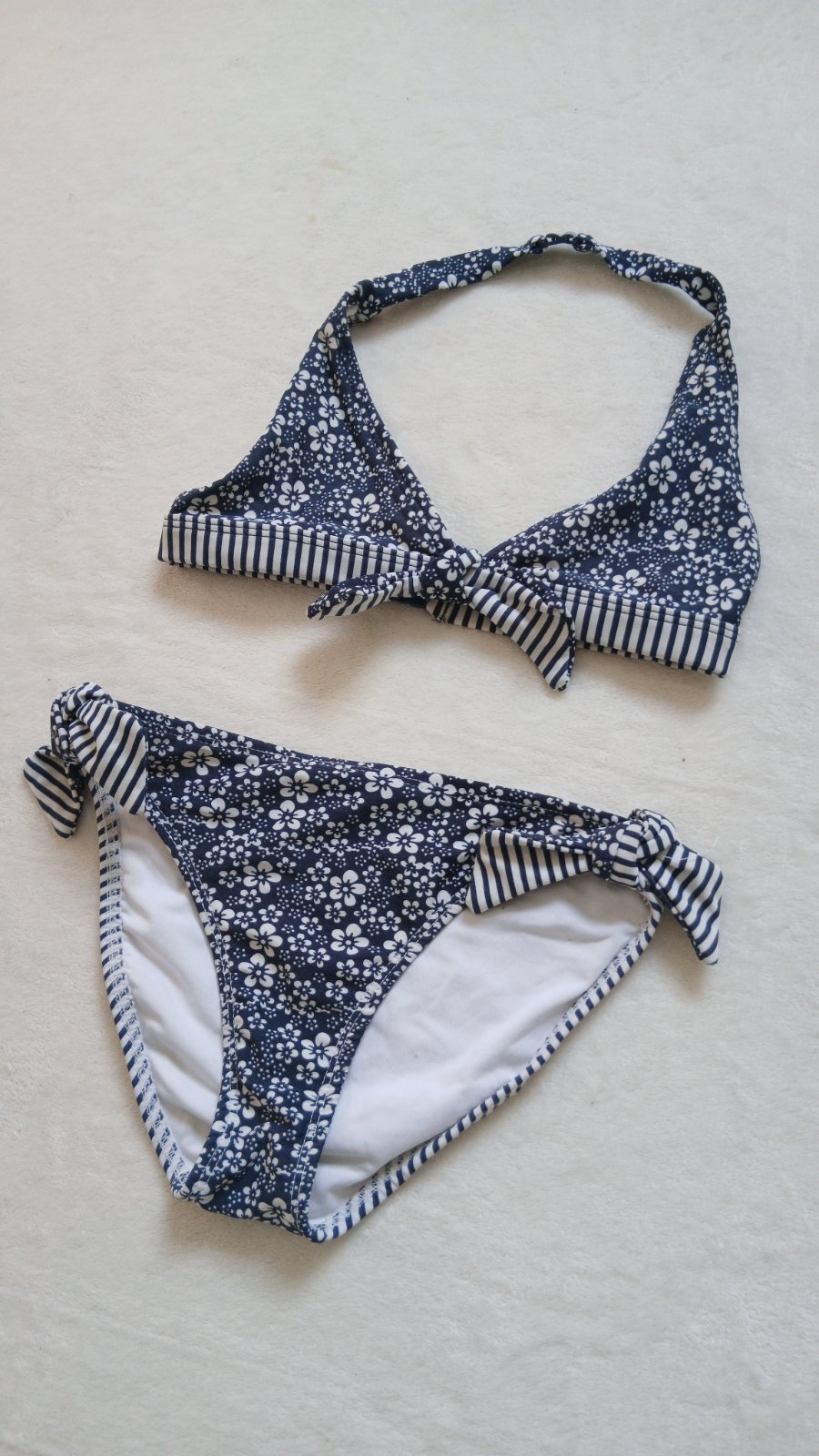 Maillot de Bain Bleu Marine - Mix Floral et Rayures