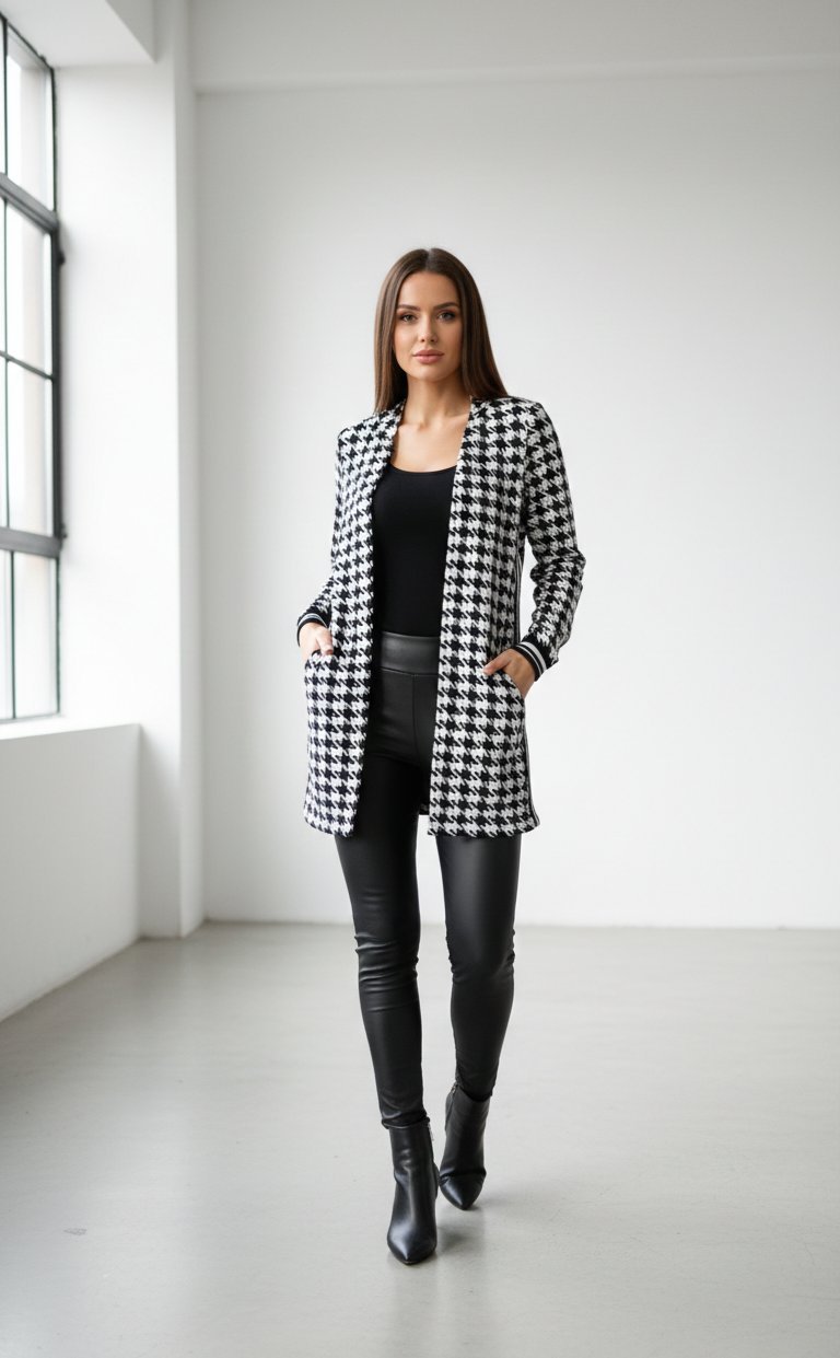 Gilet Street One neuf – Motif pied-de-poule 🖤🤍