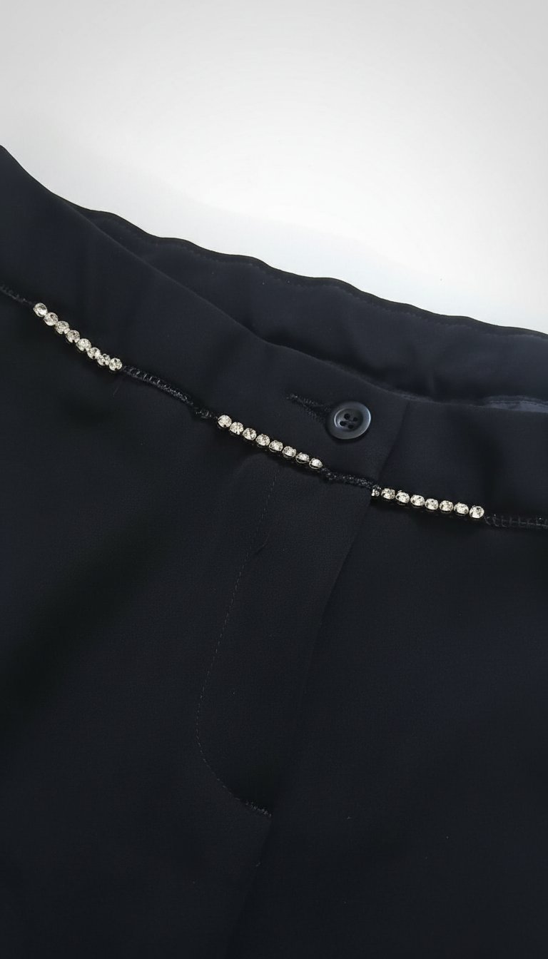 Pantalon noir avec détails strass à la taille