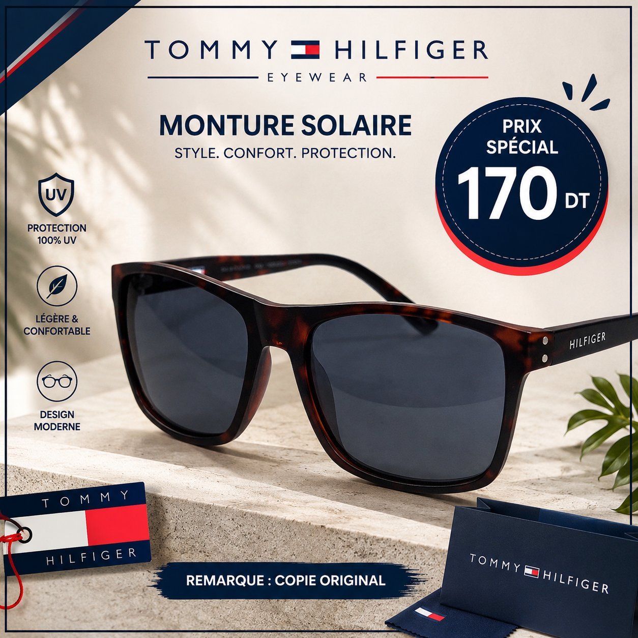 Une monture solaire homme TOMMY HILFIGER copie original 