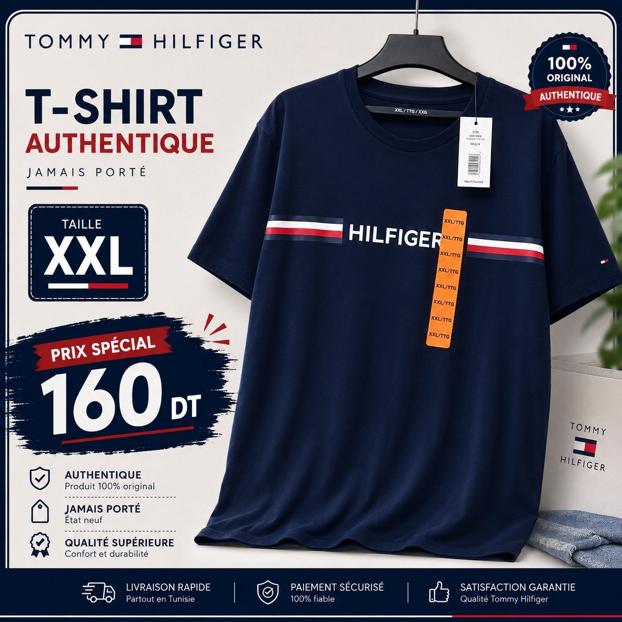 T-shirt bleu pour homme TOMMY HILFIGER taille XXL 