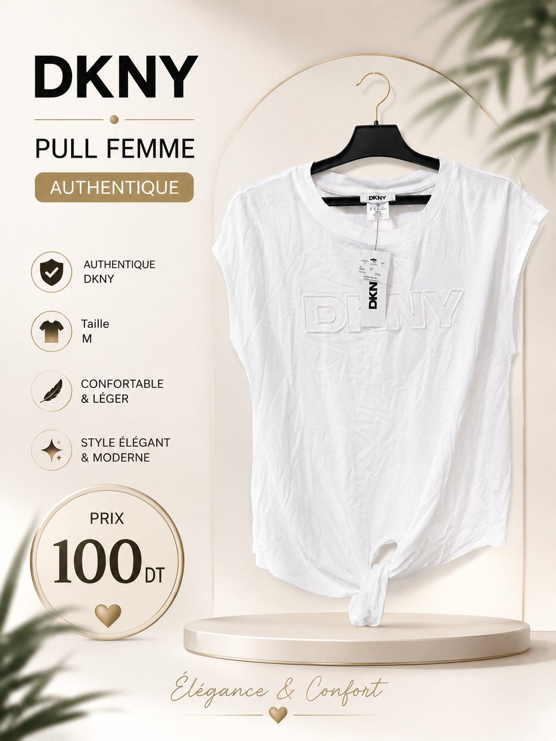 T-shirt blanc de la marque DKNY authentique taille M