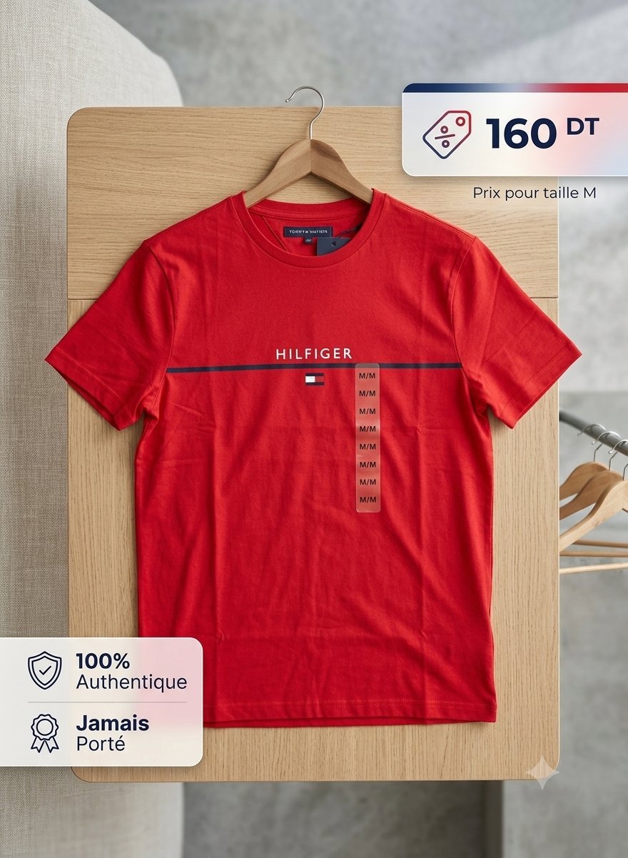 T-shirt rouge pour homme TOMMY HILFIGER authentique et jamais porté 