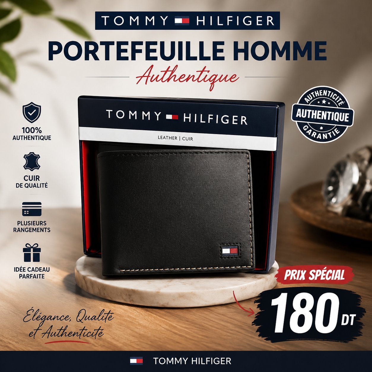 Portefeuille homme en noir de la marque TOMMY HILFIGER authentique 