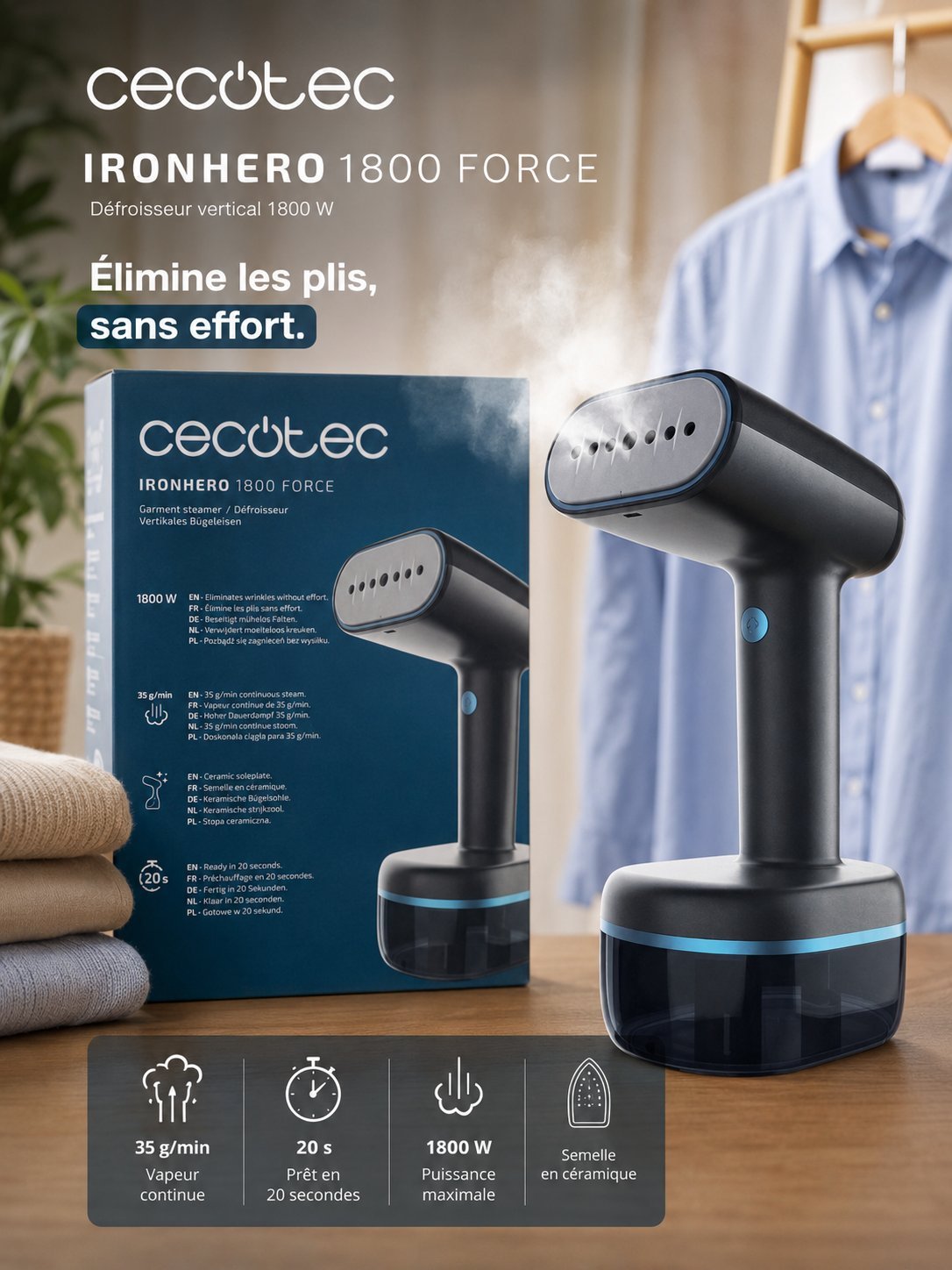 Défroisseur vapeur vertical - Cecotec IronHero 1800 Force 