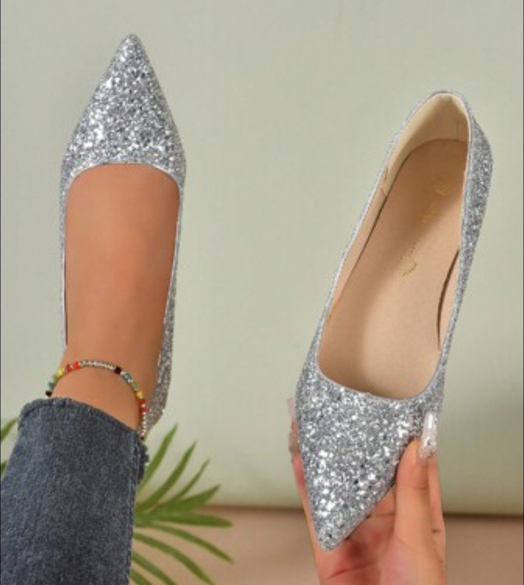 Chaussures a paillettes en cuir 