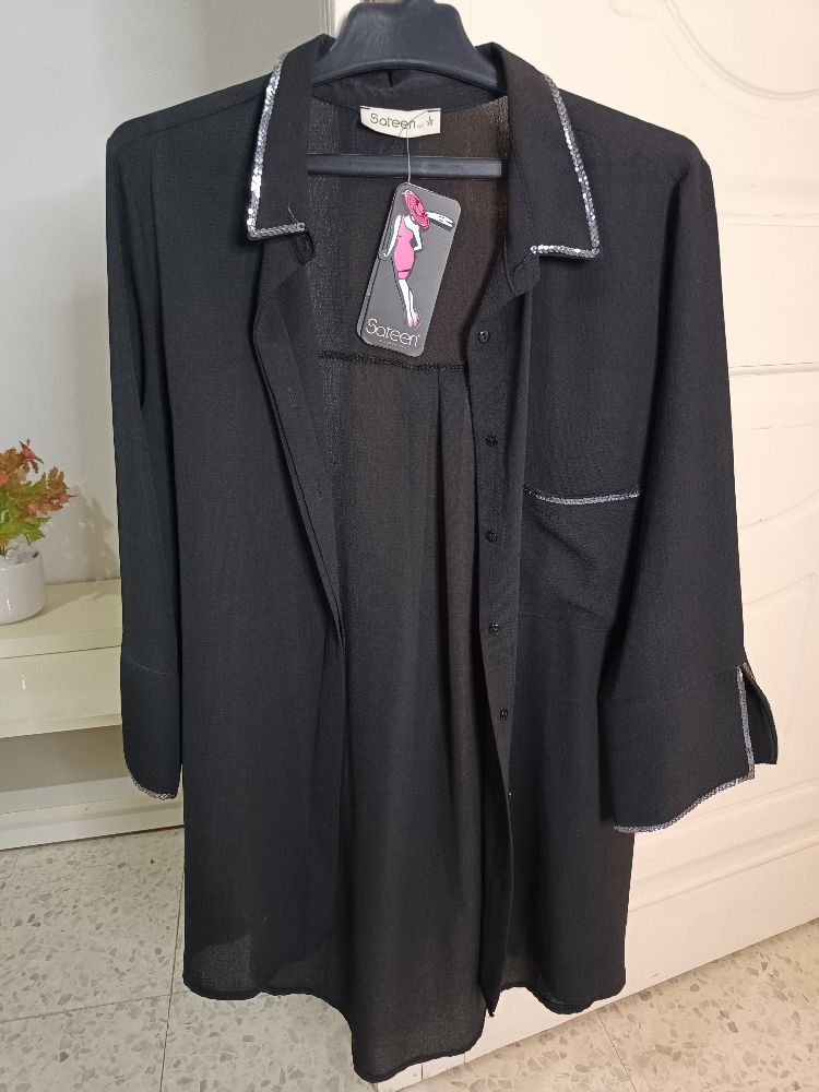 Chemise noir manches trois-quarts