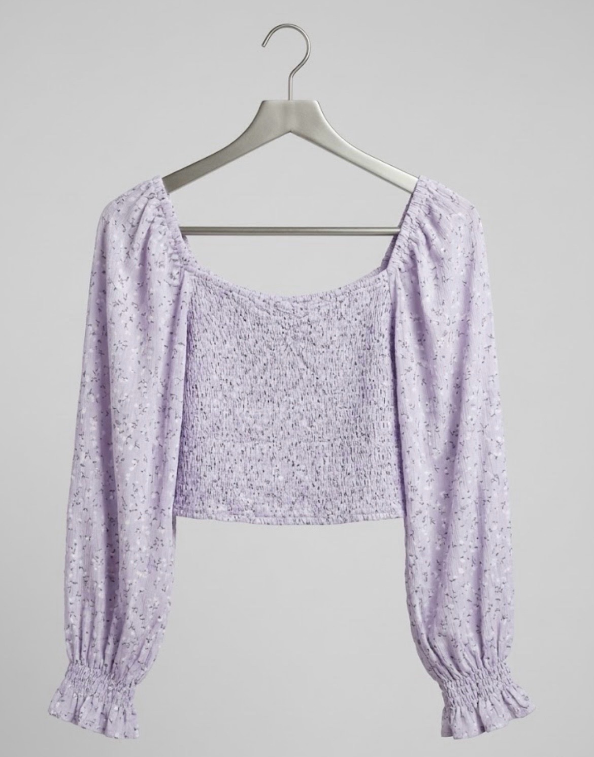 🌸 Top crop lilas fleuri à manches bouffantes