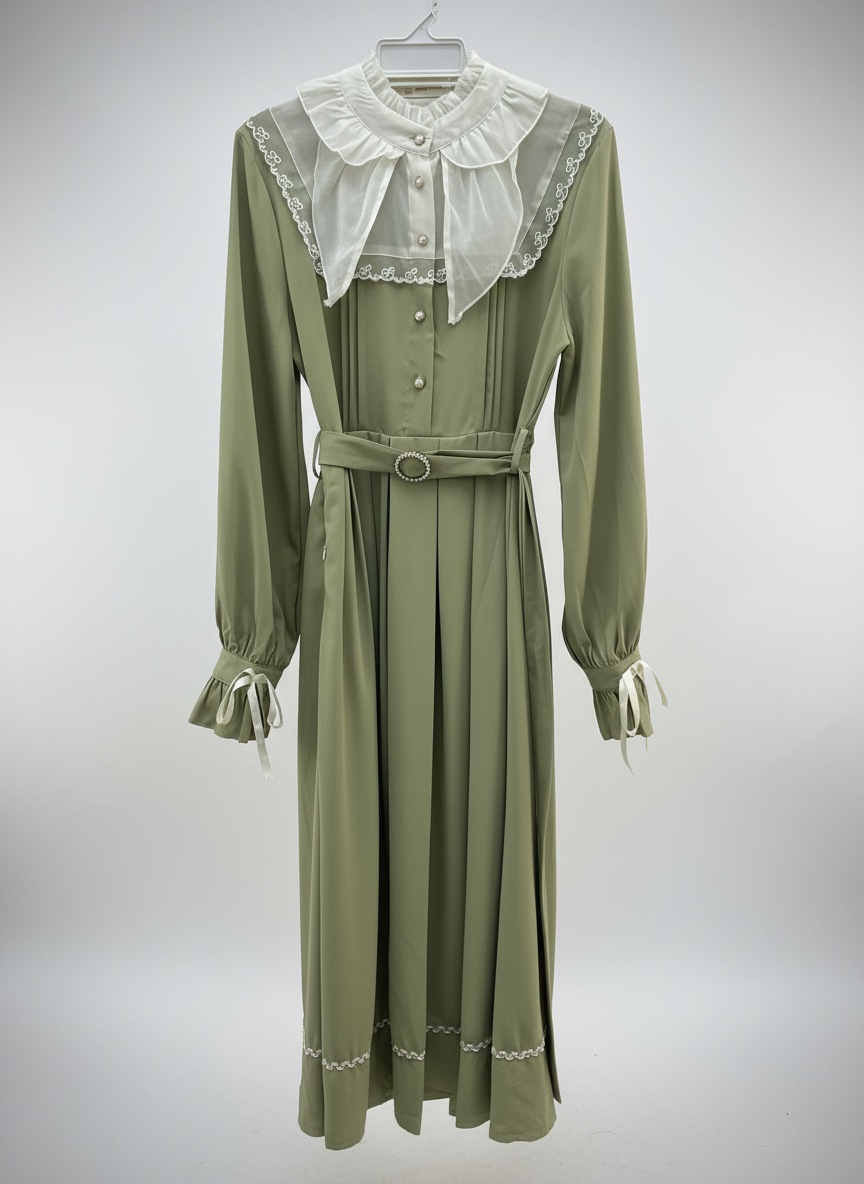 Robe longueur Chanel vert sauge élégante et raffinée.