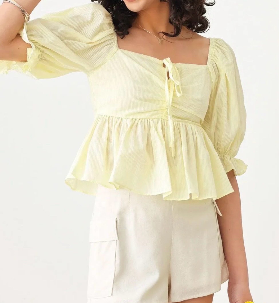 🌼 Top Fluide Jaune Pastel – Taille L  🌼