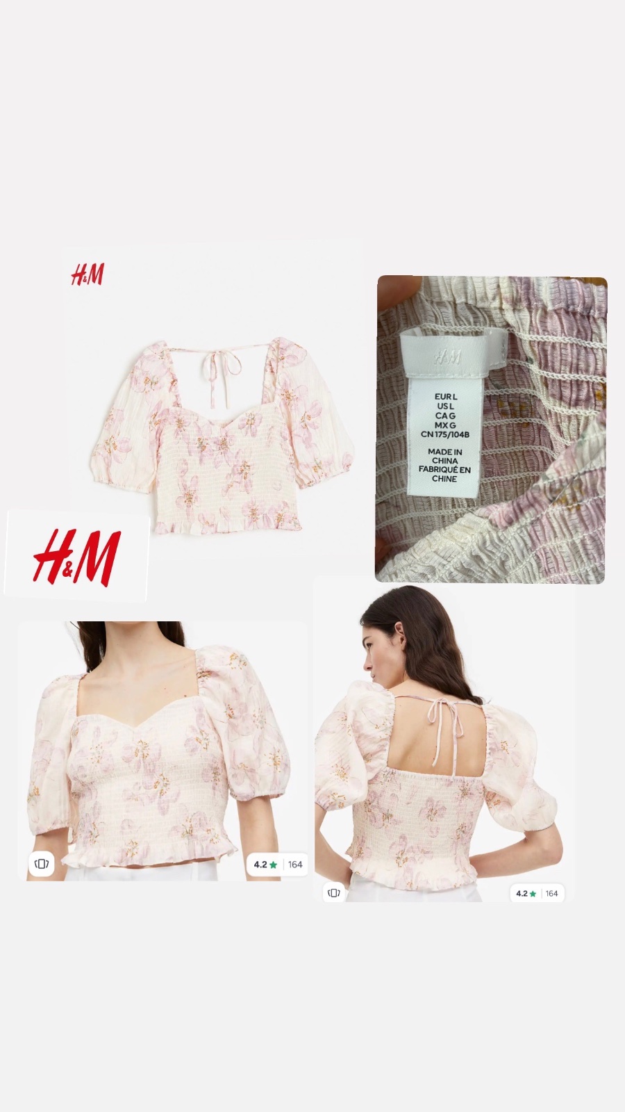 🌸 **Haut H&M fleuri rose et crème** 🌸