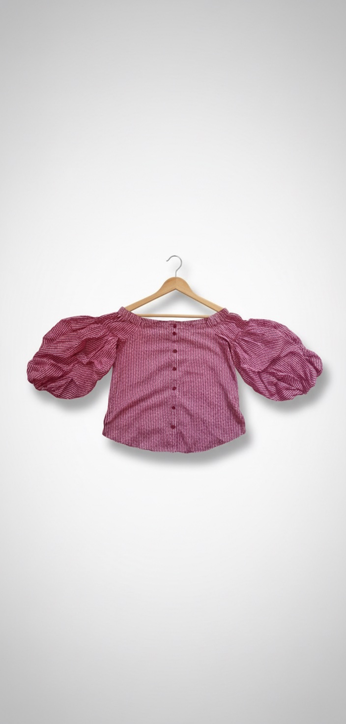 🍒 Blouse vichy rouge et blanche à manches bouffantes