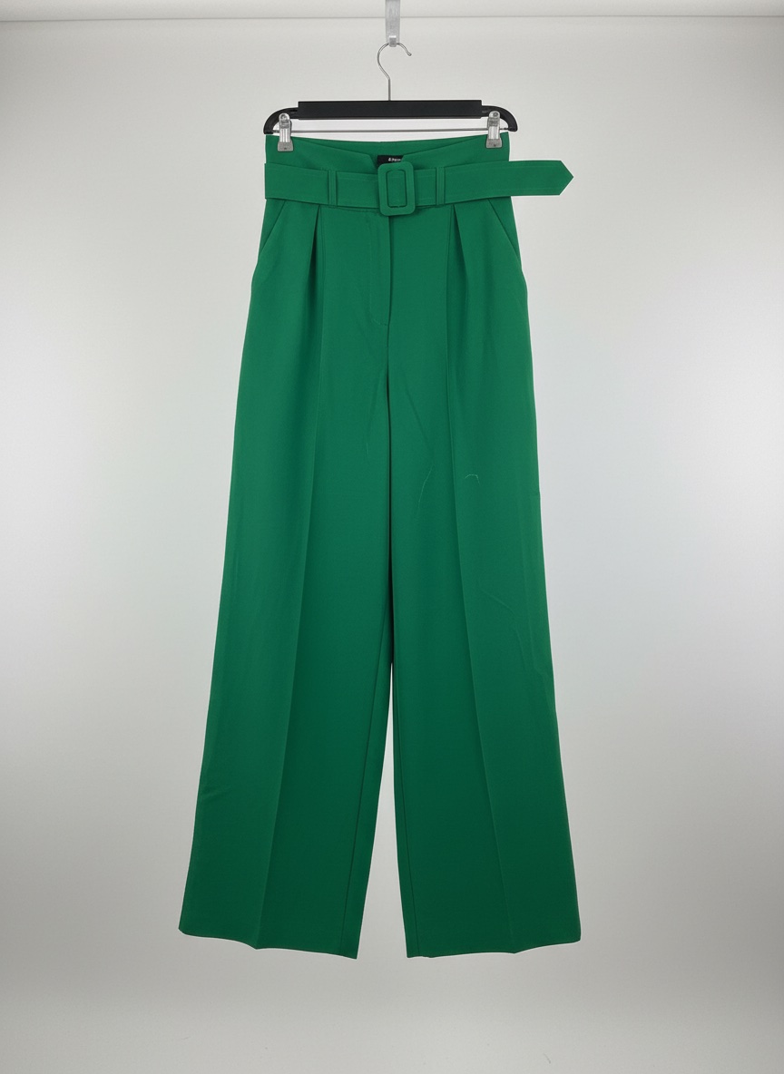 Pantalon large vert avec ceinture 