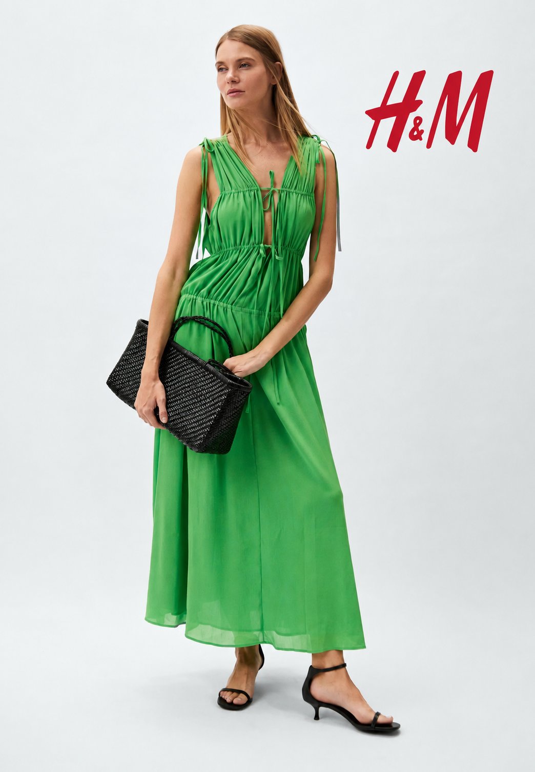 💚 Robe H&M longue fluide verte – élégante & tendance