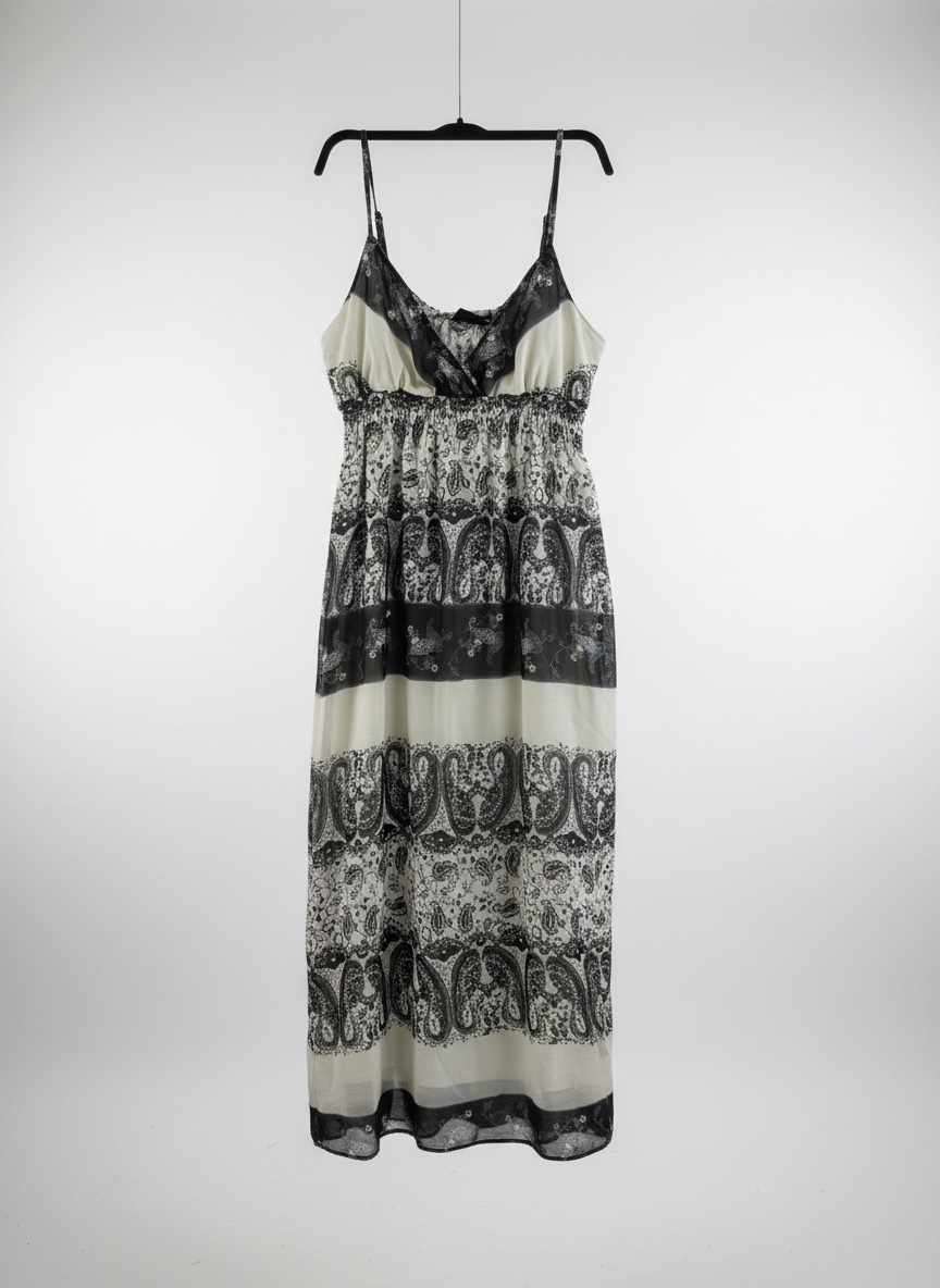 Robe Longue Fluide Motif Cachemire N&B