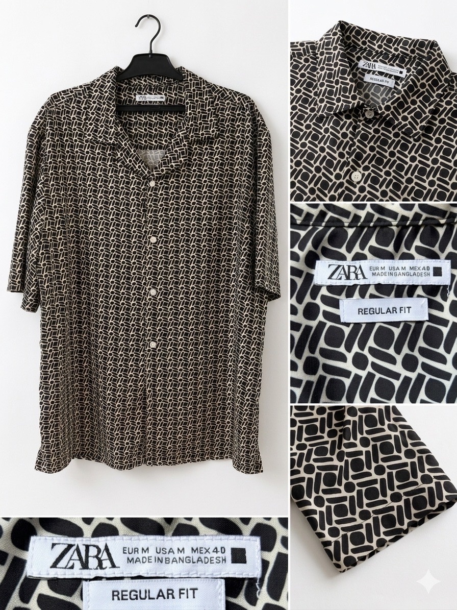 Zara Contrast Geometric Print Shirt – Regular Fit – Taille M