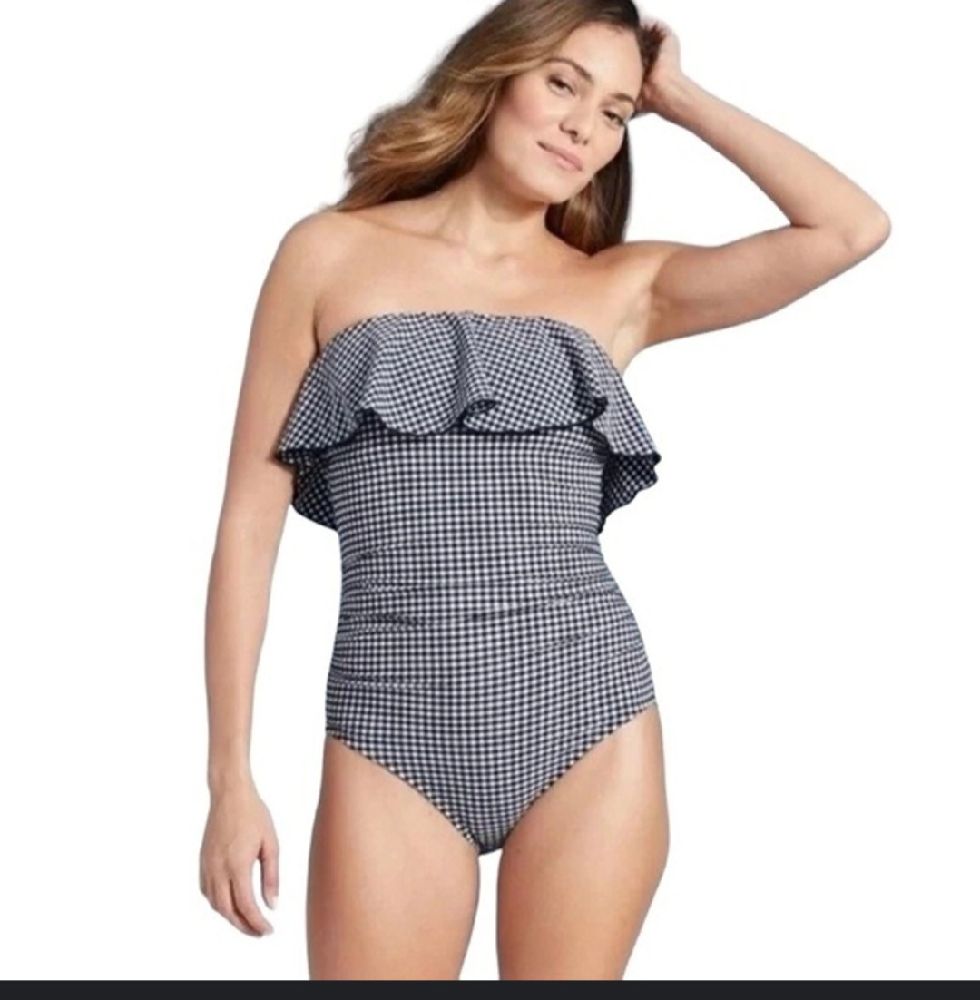 Maillot de Bain Bandeau à Volant Style vichy Marine 