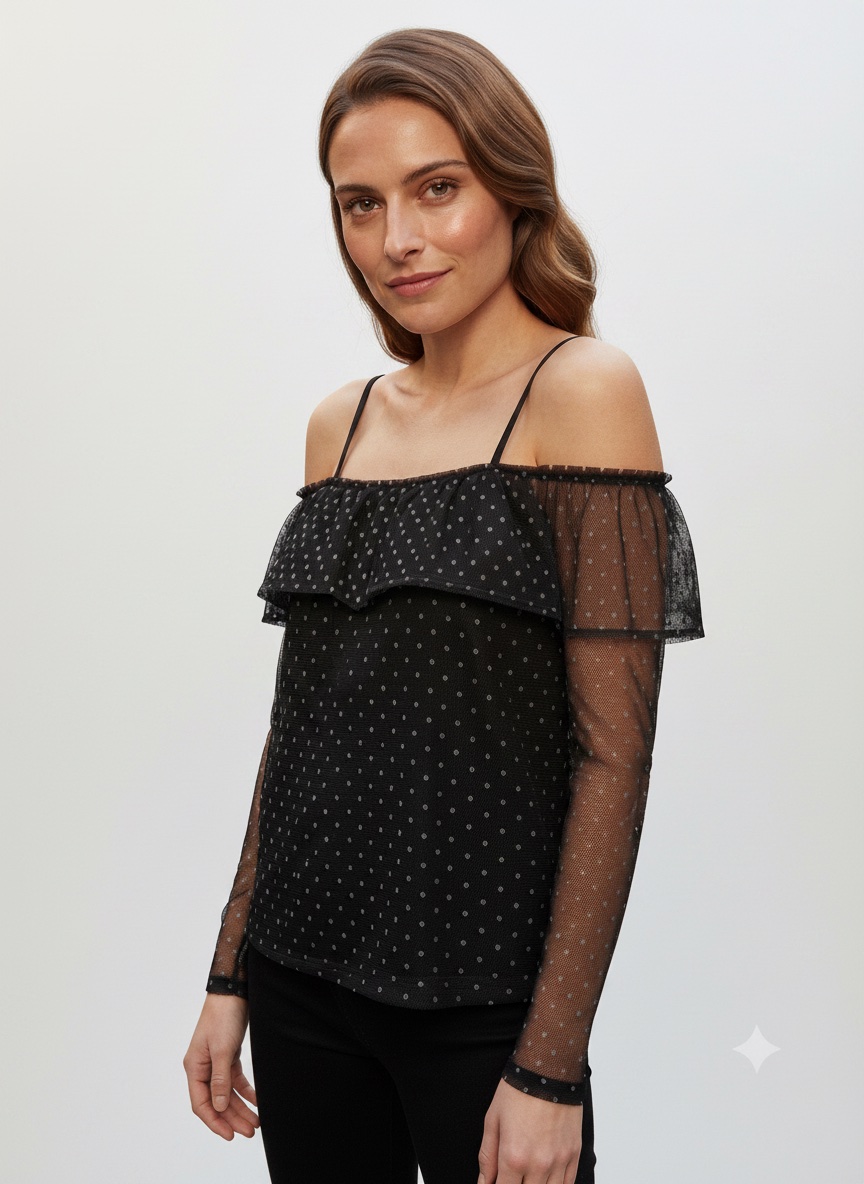 ✨ Top NEW LOOK noir à pois blancs 