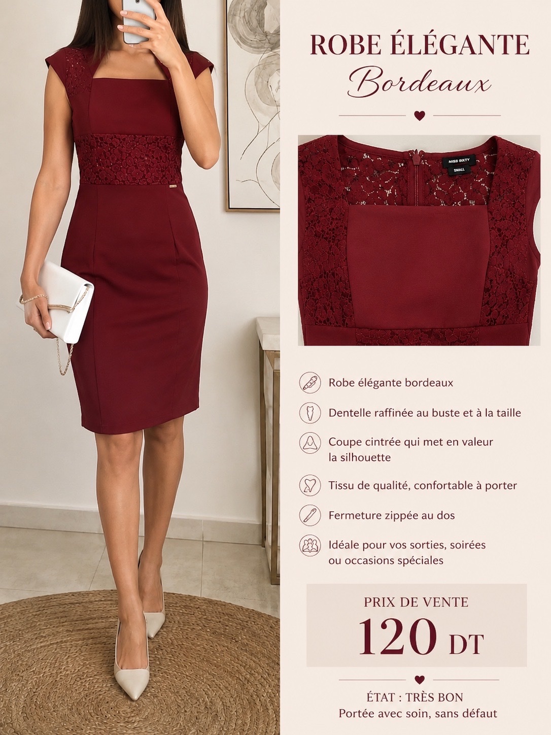 Robe Robe Miss Sixty bordeaux élégante ❤️
