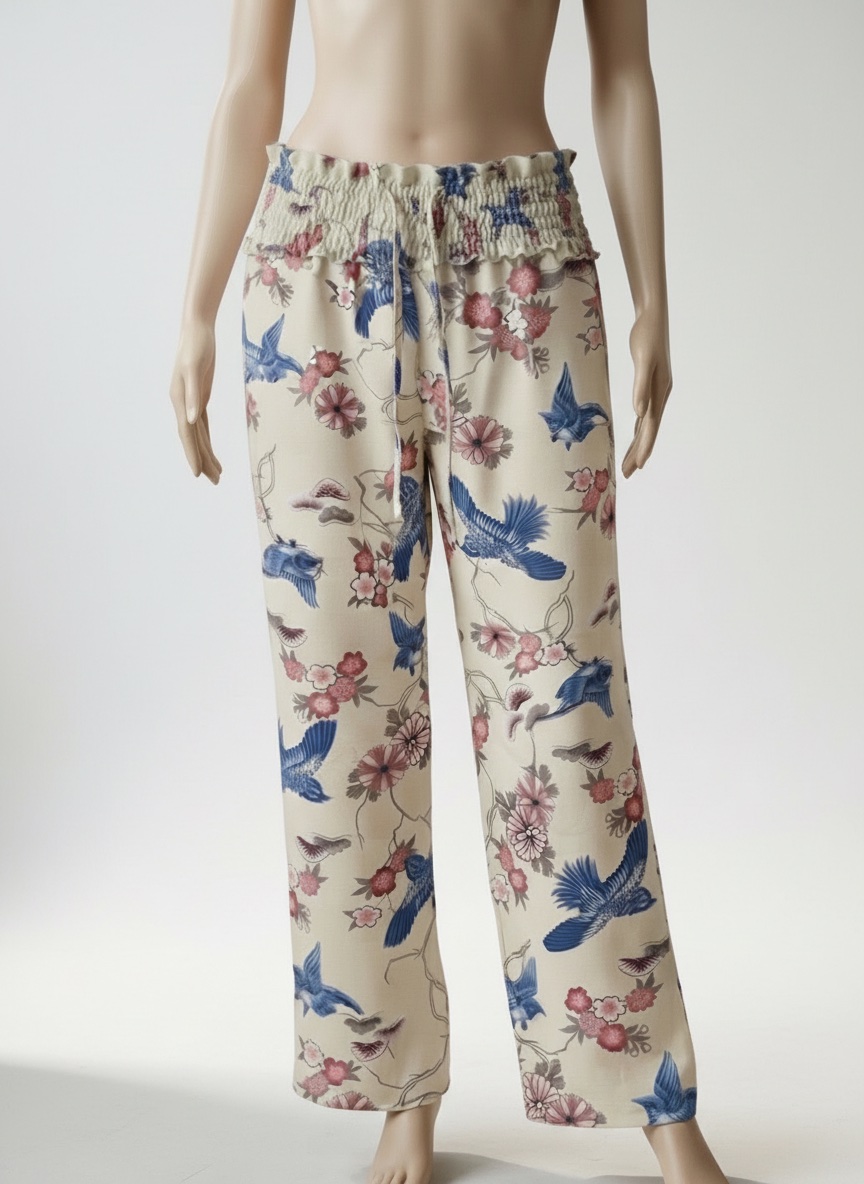 Pantalon Fluide a motif Oiseaux & Fleurs 🌸🕊️