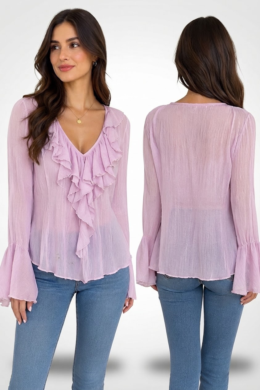 Blouse femme mousseline rose poudré 🌸