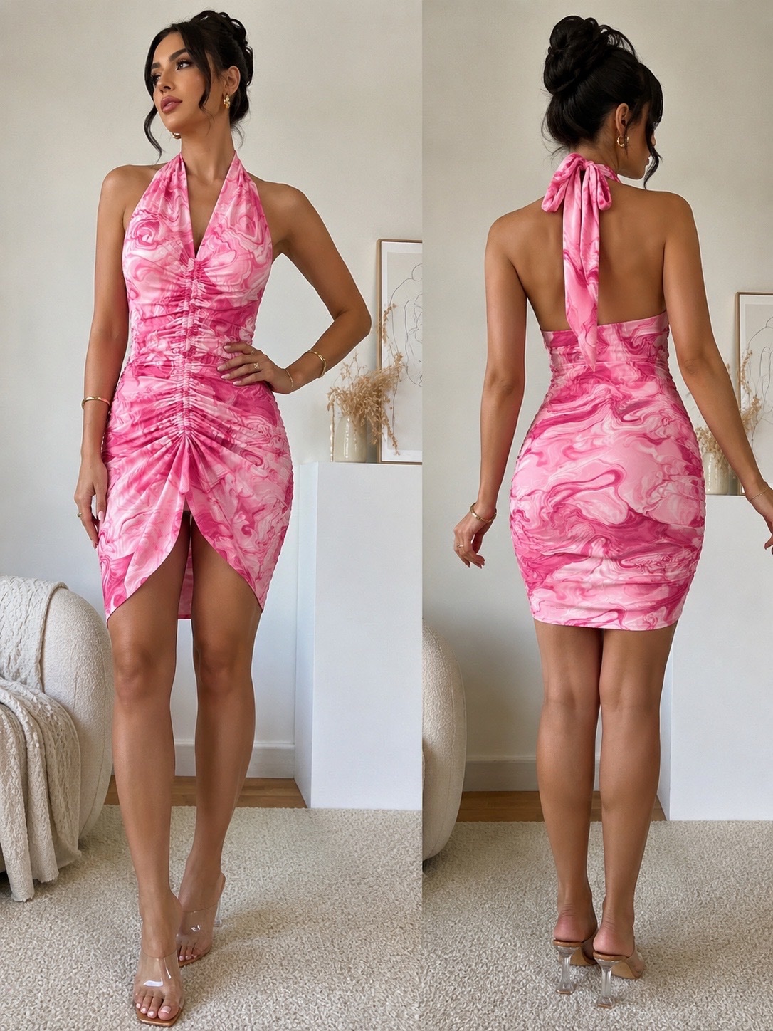 🌸 Robe courte rose effet marbré 🌸
