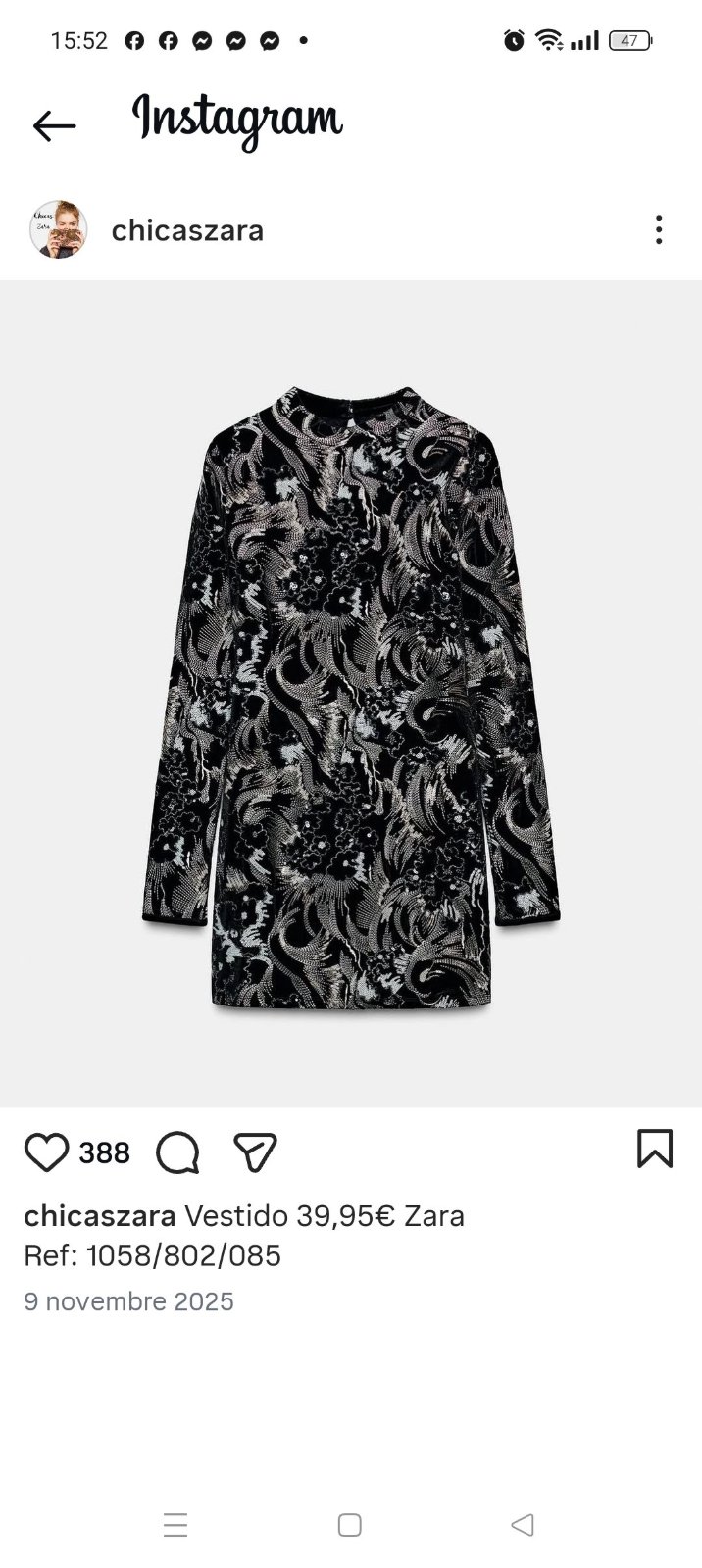 Robe zara velours noir brodée en beige