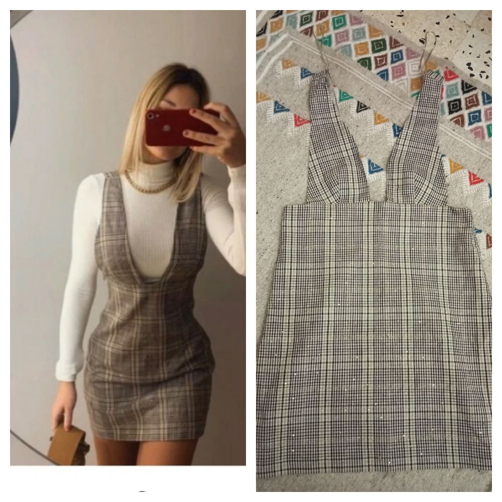 Mini robe zara carreaux pinafore