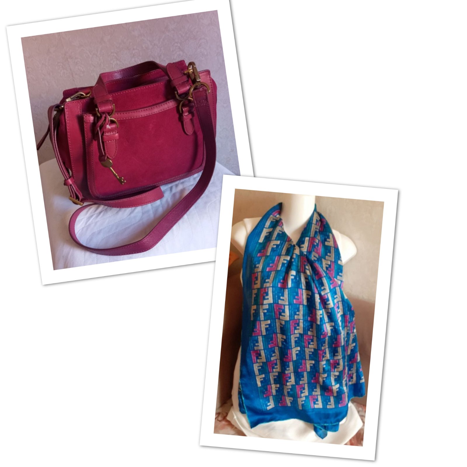 Sac fossil en deim et echarpe fendi en soie authentiques