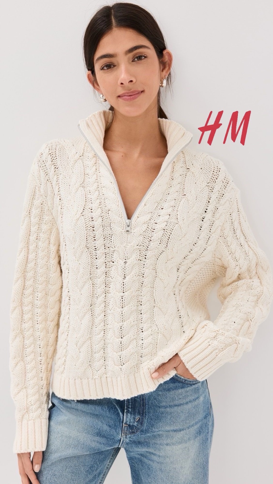 Pull cotton cable half zip